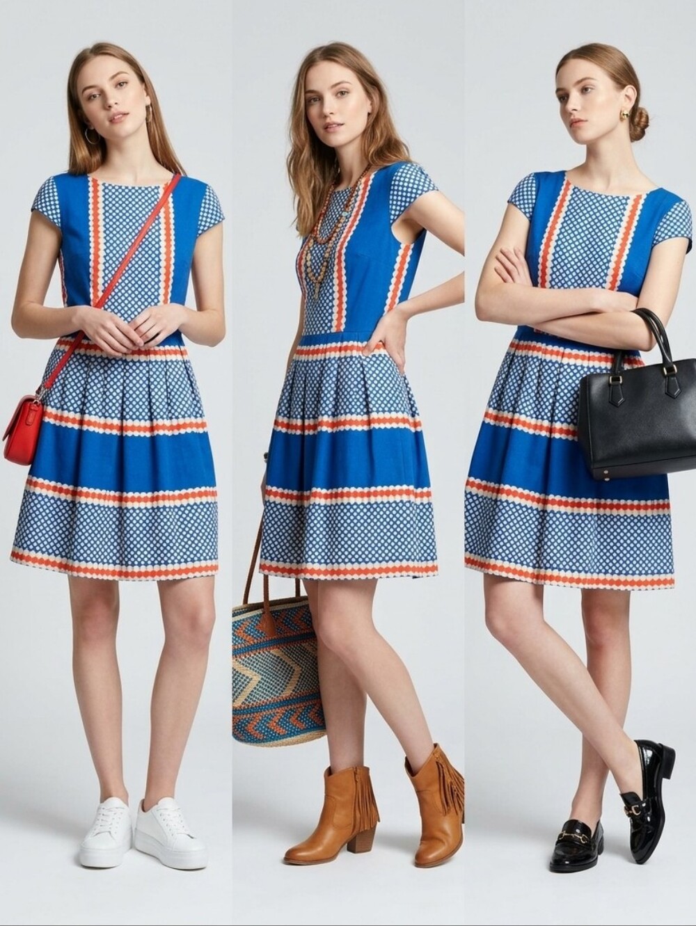 Gabby Skye Dress SZ 6 Fit & Flare Geometric Design Pleated Skirt Retro A-Line